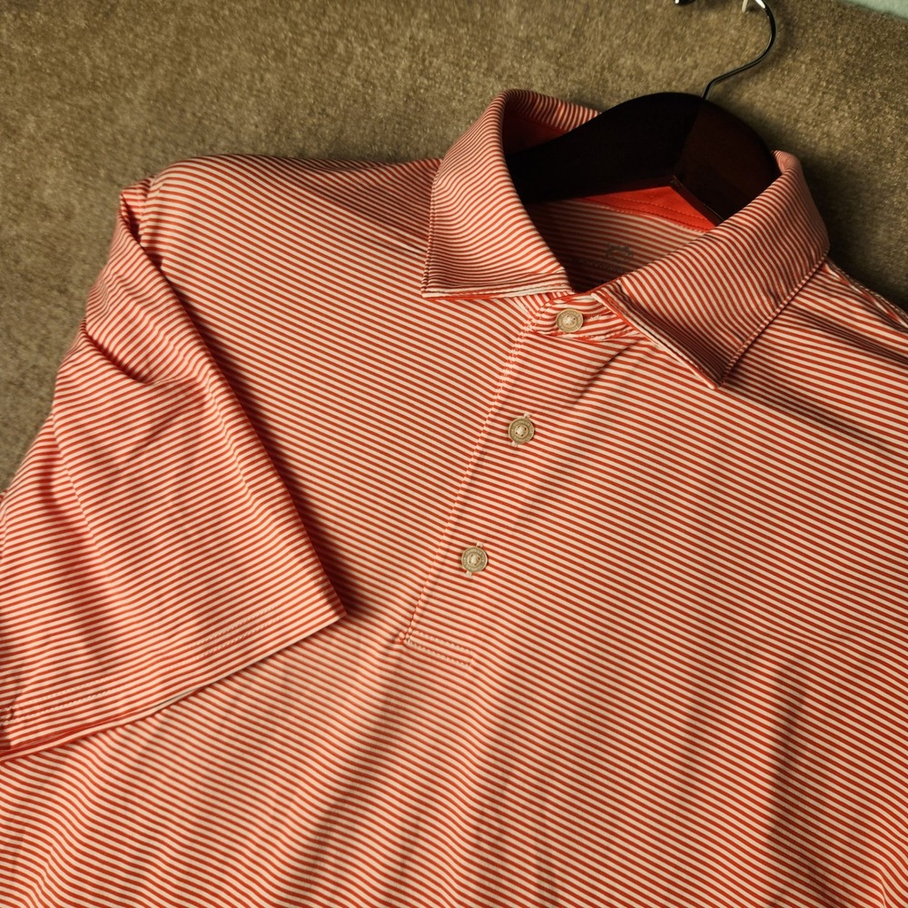 Peter Millar Summer Comfort Mens Orange White Striped Golf Polo Shirt  XL